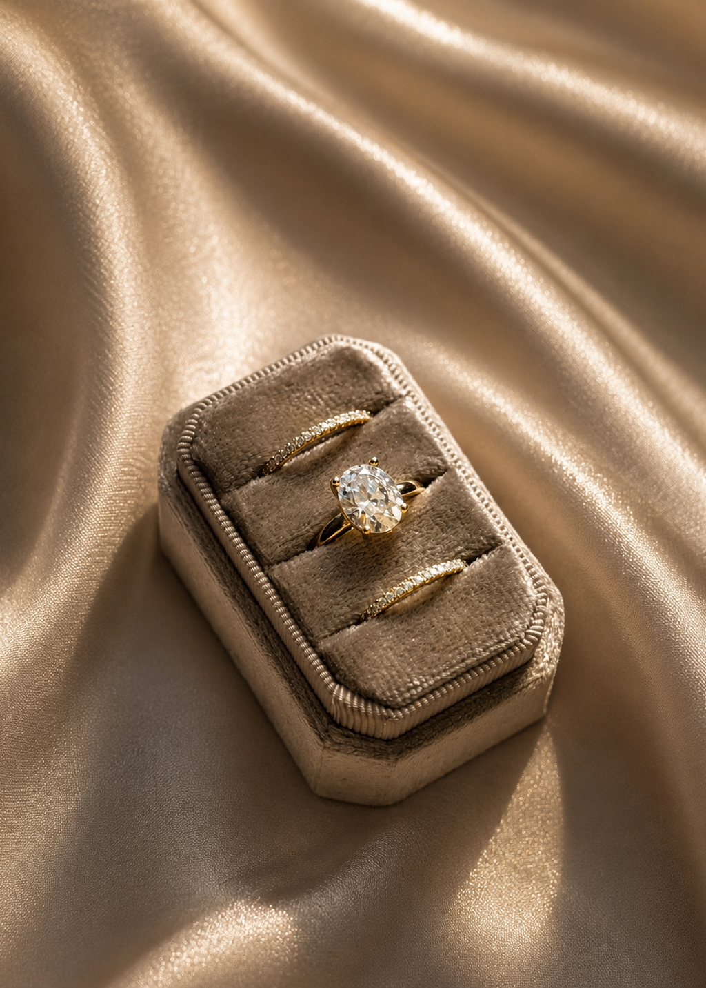 Ring Stacker set featuring the Eva Rings and Celeste Oval Ring stacked together