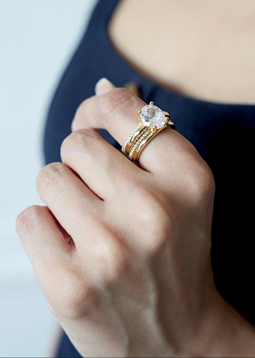 Celeste Oval Ring with cushion-cut stone in a gold-plated four-prong setting